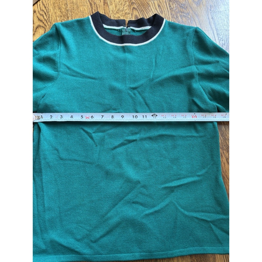 Vintage St. John Short Sleeve Teal Knit Sweater Size Large Made USA Old Money - Picture 6 of 8